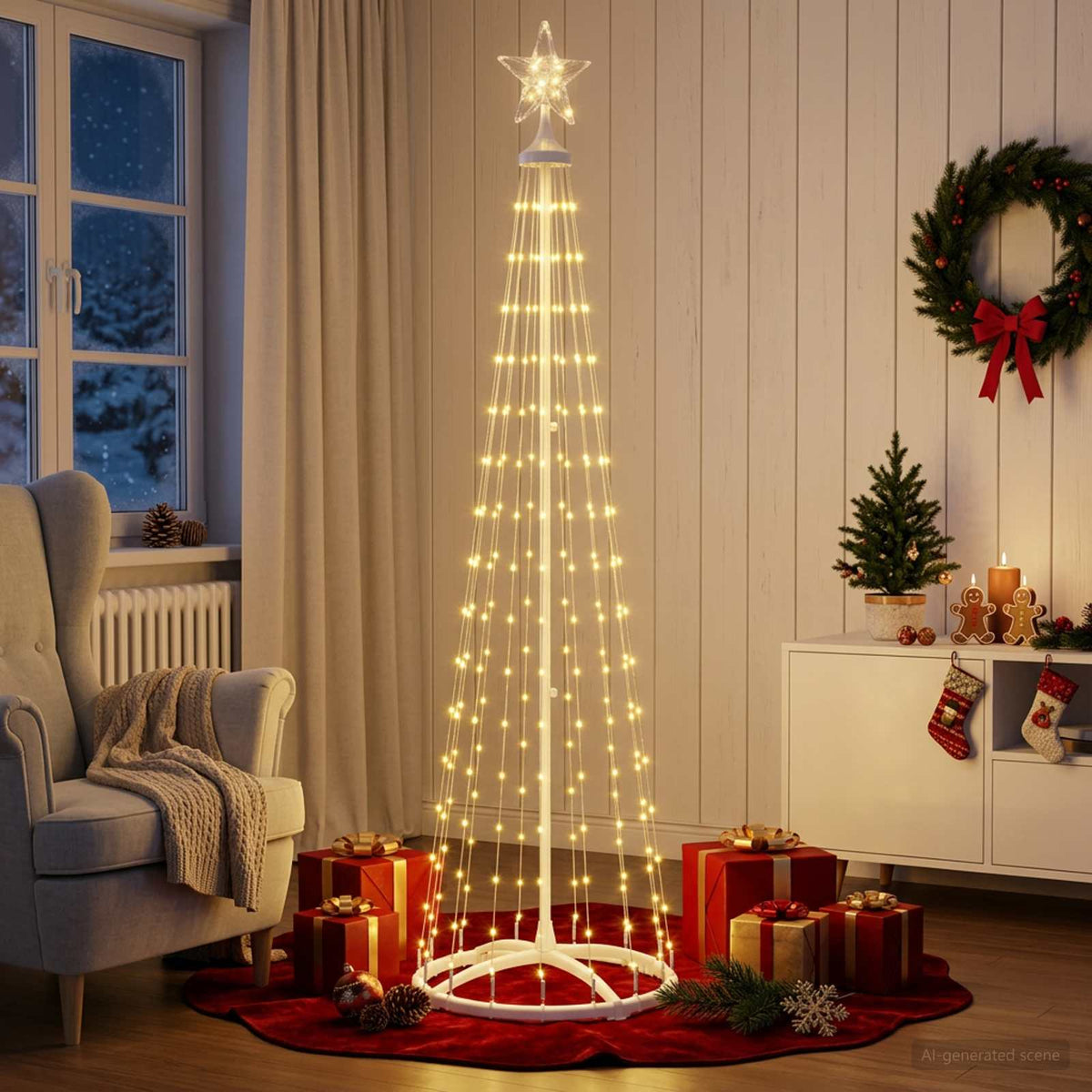 LED Cone Christmas Tree 180 cm 250 LEDs Warm White Steel White