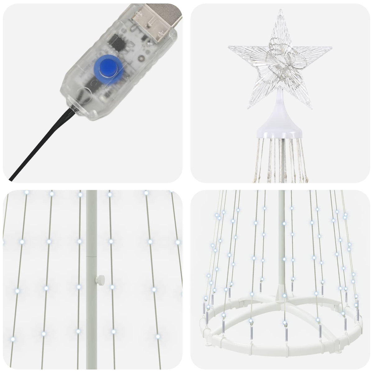 LED Cone Christmas Tree 180 cm 250 LEDs Cold White Steel White