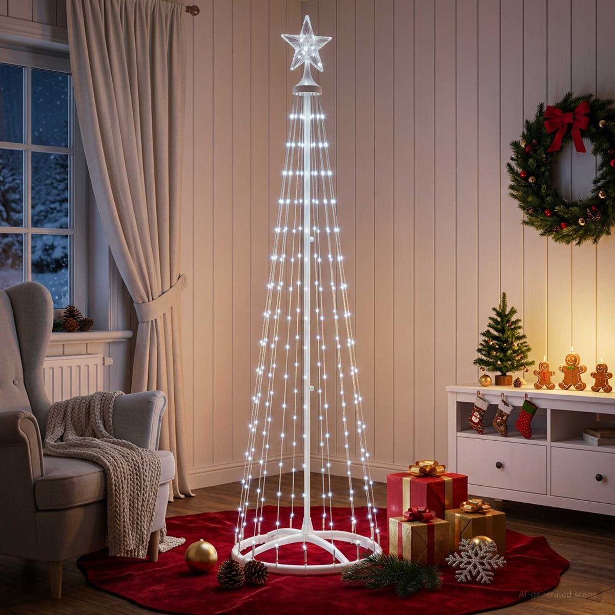 LED Cone Christmas Tree 180 cm 250 LEDs Cold White Steel White