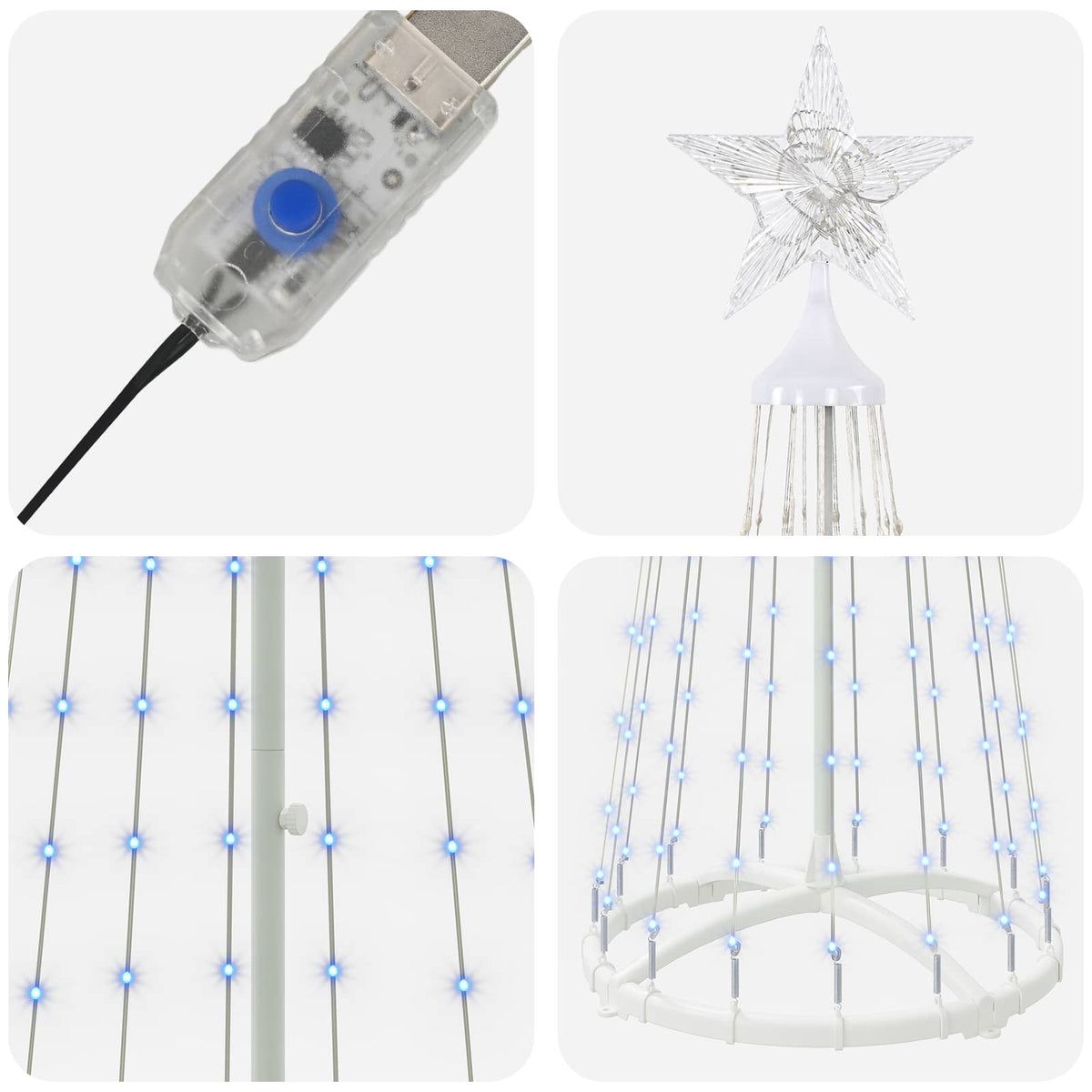 LED Cone Christmas Tree 180 cm 250 LEDs Blue Steel White
