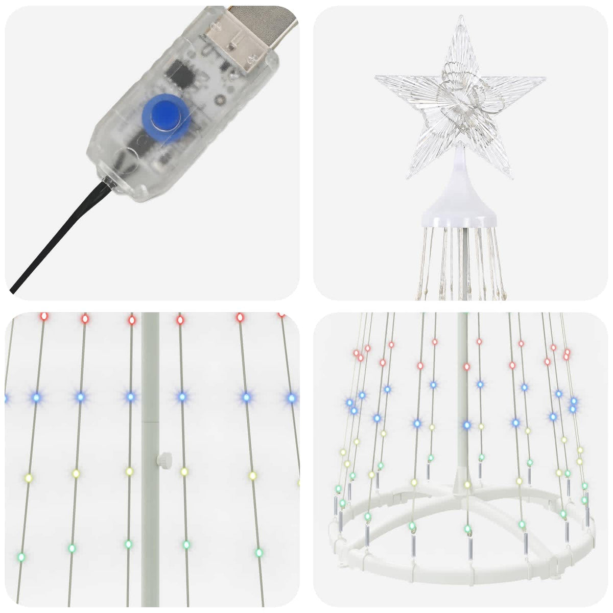 LED Cone Christmas Tree 180 cm 250 LEDs Multicolour Steel White