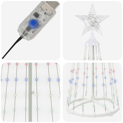 LED Cone Christmas Tree 180 cm 250 LEDs Multicolour Steel White