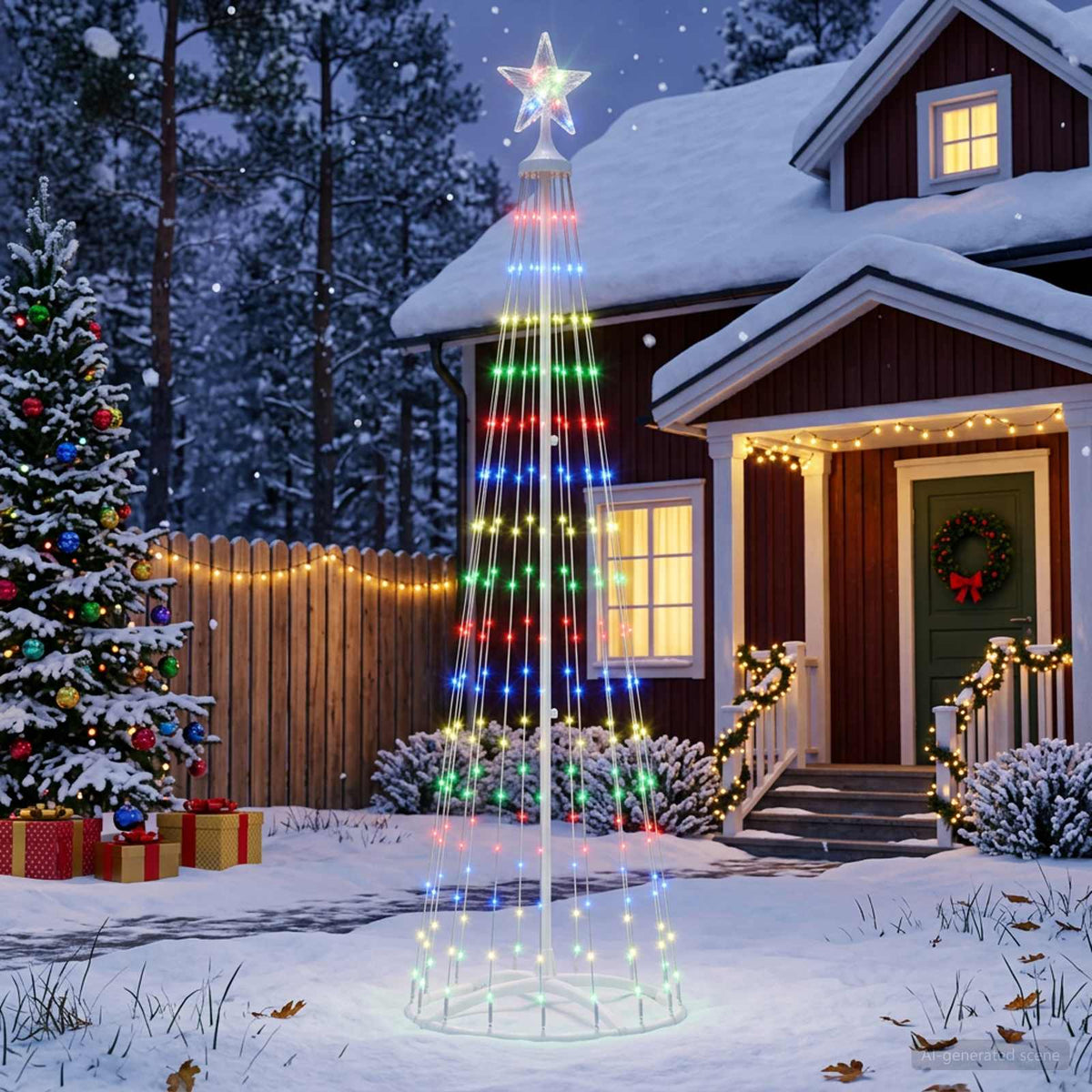 LED Cone Christmas Tree 180 cm 250 LEDs Multicolour Steel White