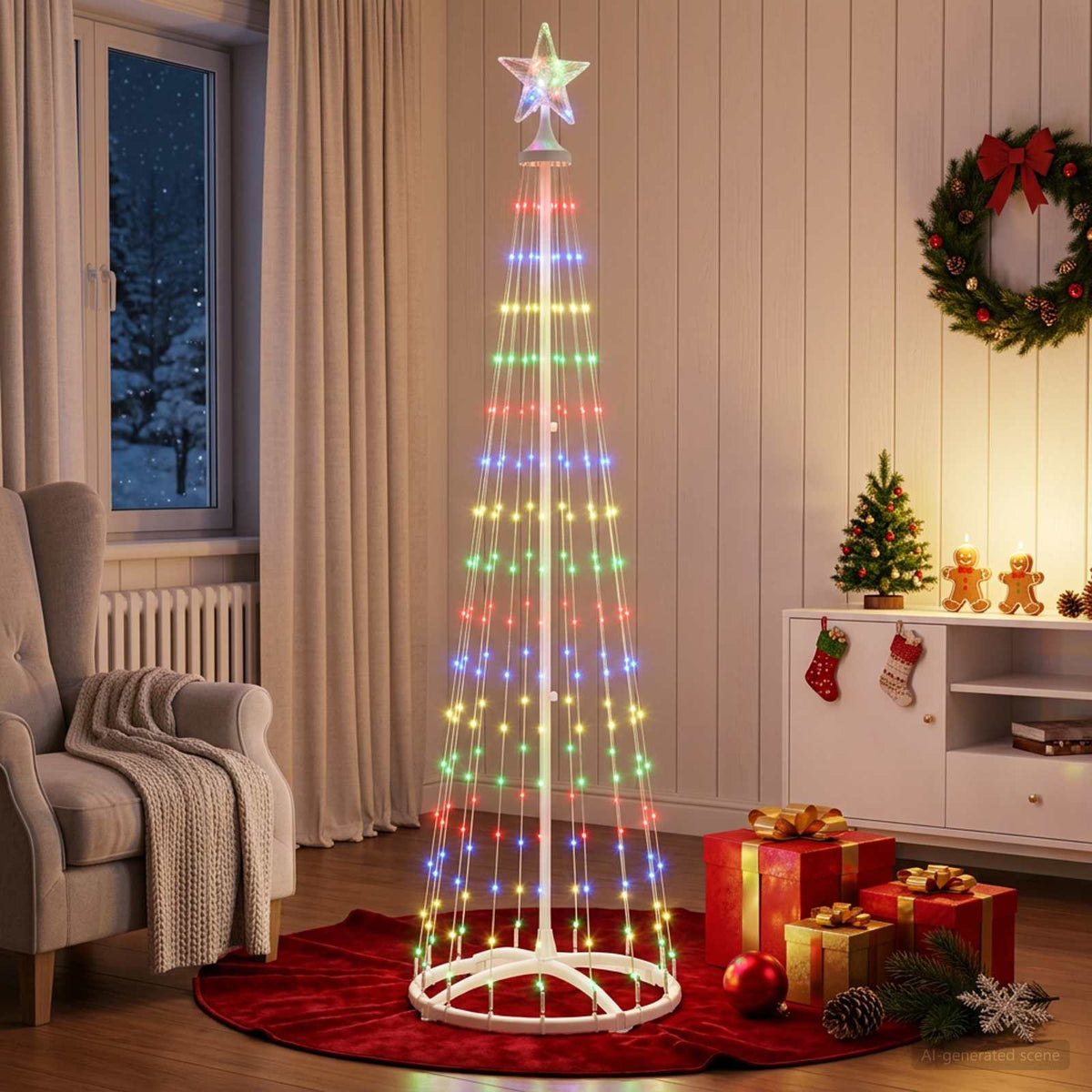 LED Cone Christmas Tree 180 cm 250 LEDs Multicolour Steel White