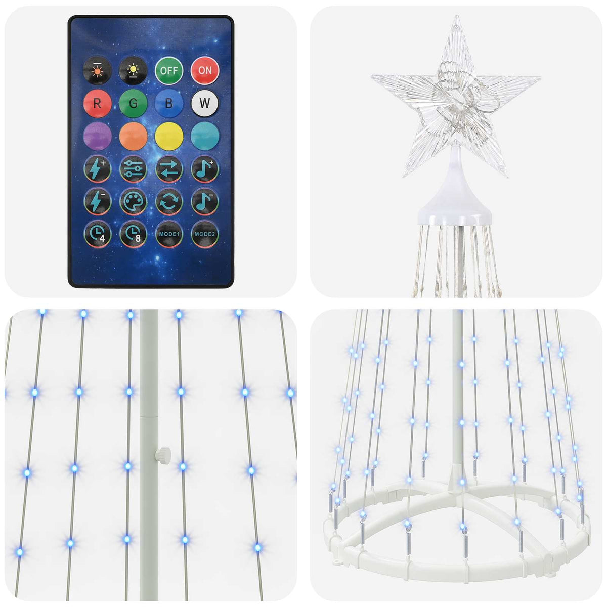 LED Cone Christmas Tree 180 cm 250 LEDs RGB Steel White