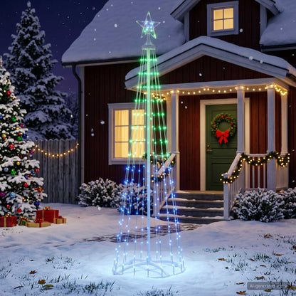 LED Cone Christmas Tree 180 cm 250 LEDs RGB Steel White