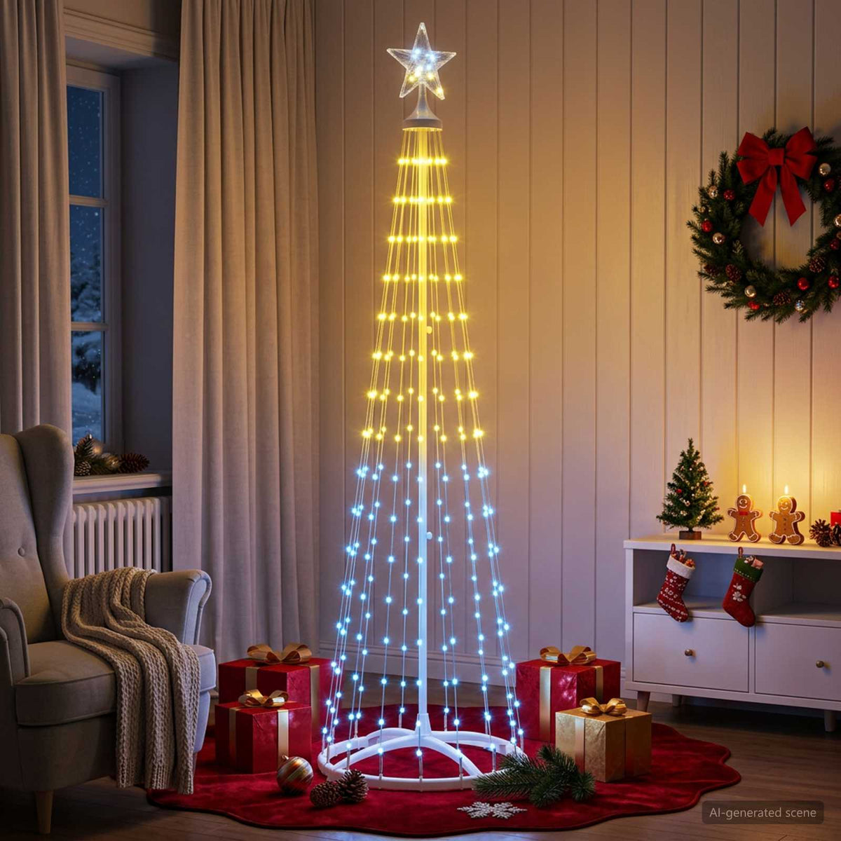LED Cone Christmas Tree 180 cm 250 LEDs RGB Steel White