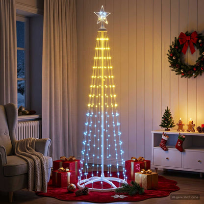 LED Cone Christmas Tree 180 cm 250 LEDs RGB Steel White