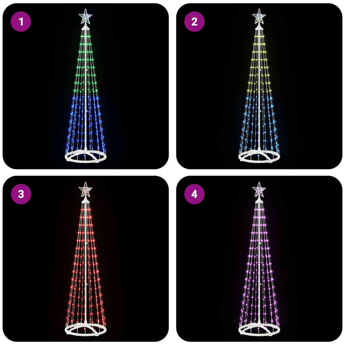LED Cone Christmas Tree 180 cm 250 LEDs RGB Steel White