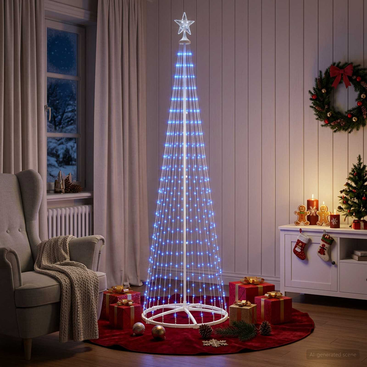 LED Cone Christmas Tree 250 cm 470 LEDs Blue Steel White