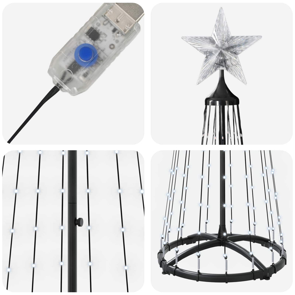LED Cone Christmas Tree 180 cm 250 LEDs Cold White Steel White