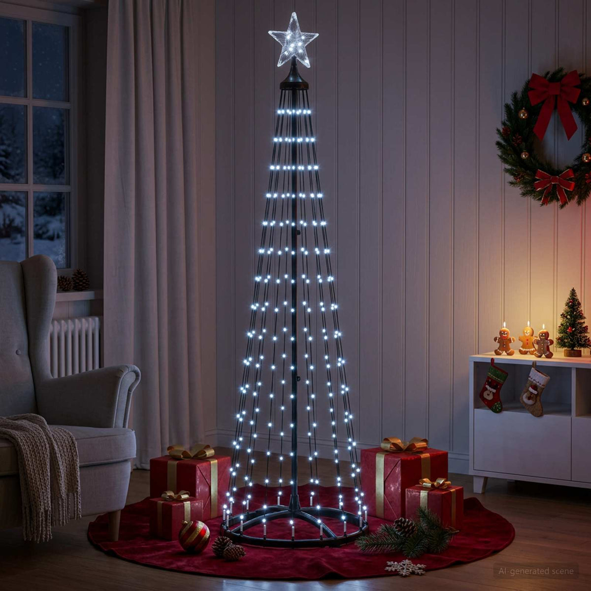 LED Cone Christmas Tree 180 cm 250 LEDs Cold White Steel White