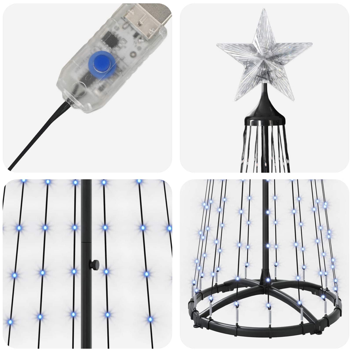 LED Cone Christmas Tree 180 cm 250 LEDs Blue Steel White