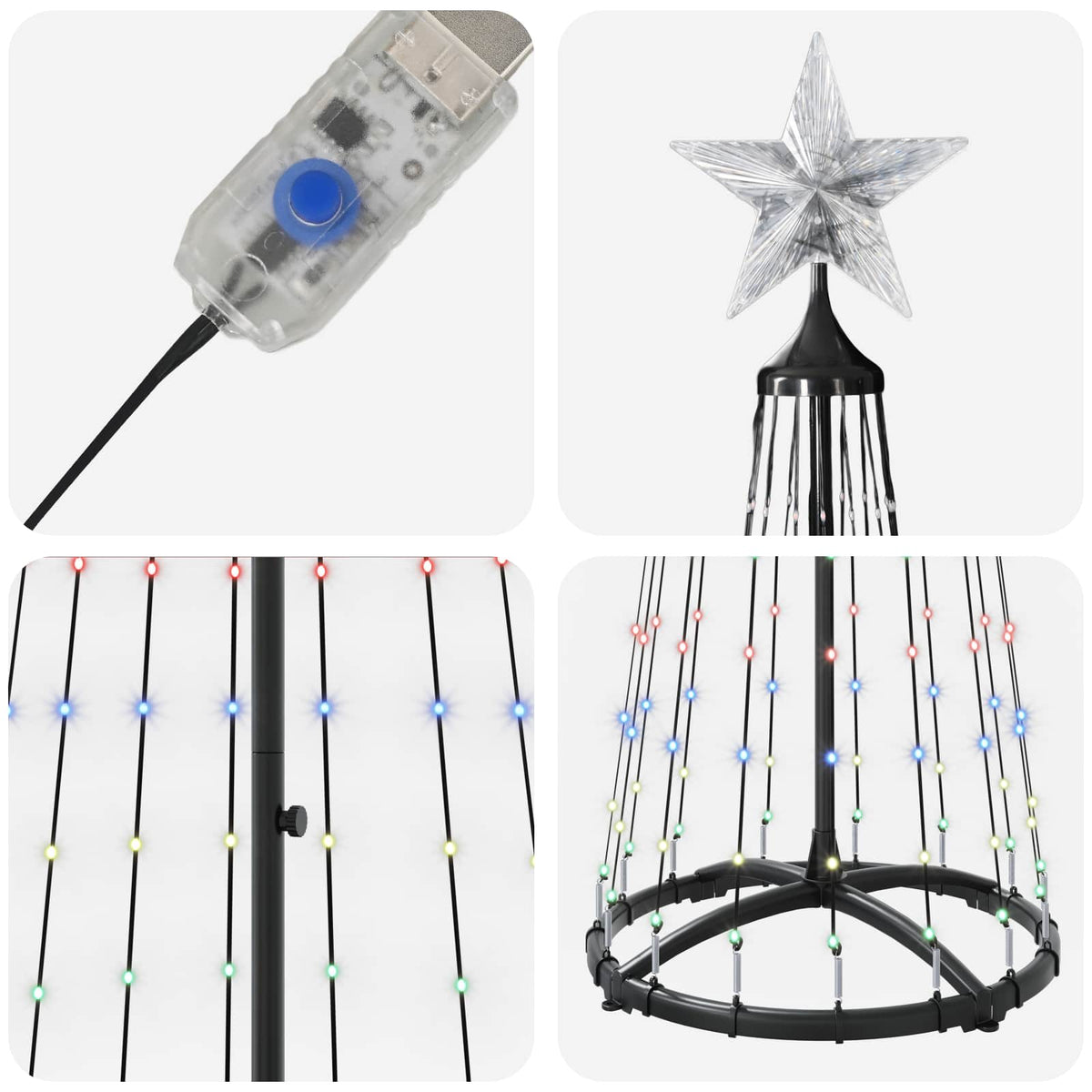 LED Cone Christmas Tree 180 cm 250 LEDs Multicolour Steel White