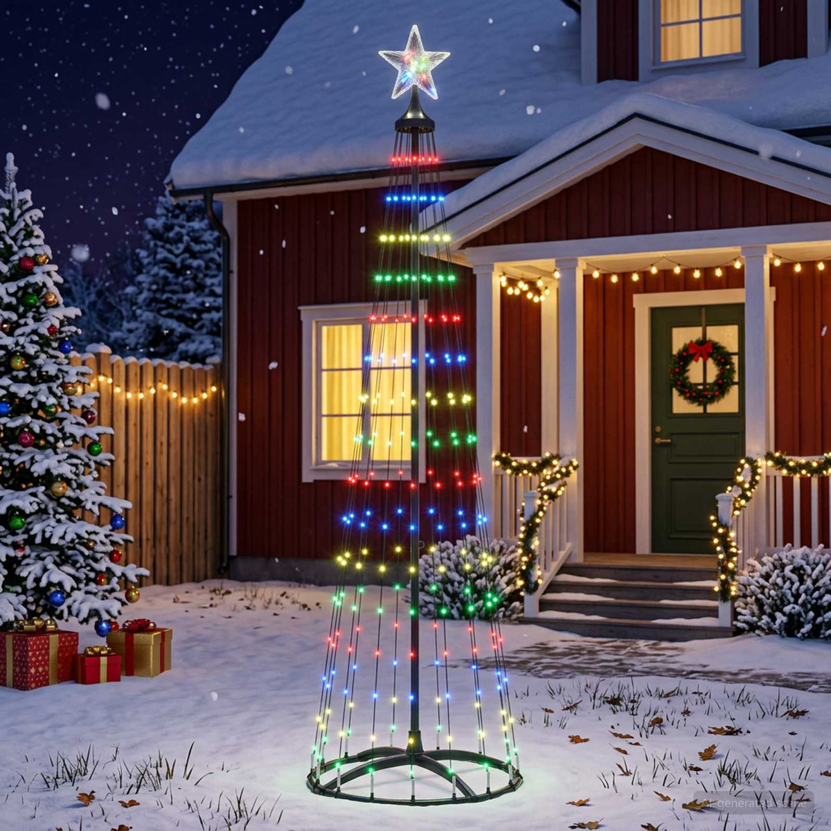 LED Cone Christmas Tree 180 cm 250 LEDs Multicolour Steel White