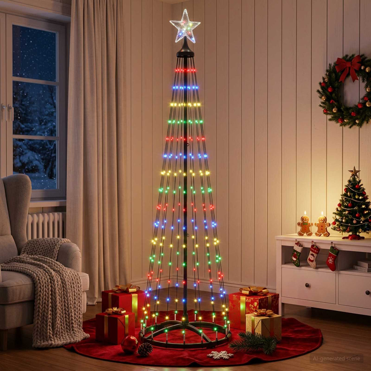 LED Cone Christmas Tree 180 cm 250 LEDs Multicolour Steel White