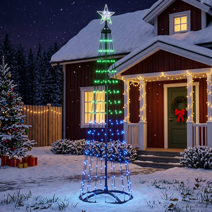 LED Cone Christmas Tree 180 cm 250 LEDs Multicolour Steel White