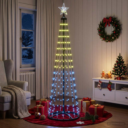 LED Cone Christmas Tree 180 cm 250 LEDs Multicolour Steel White