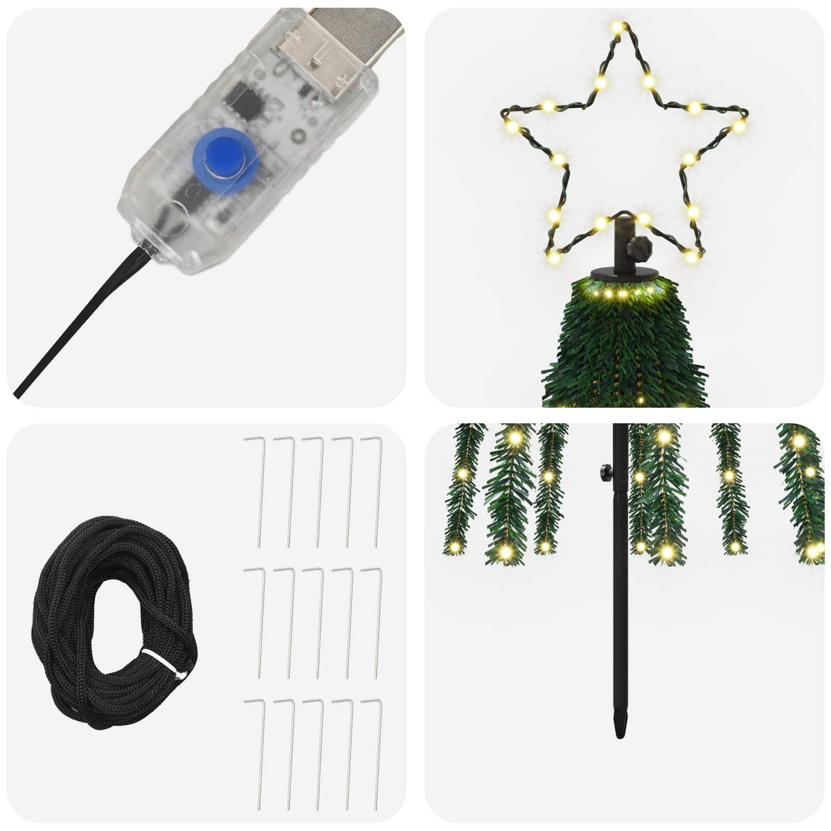 LED Christmas Tree 180 cm 255 LEDs Warm White Steel Black