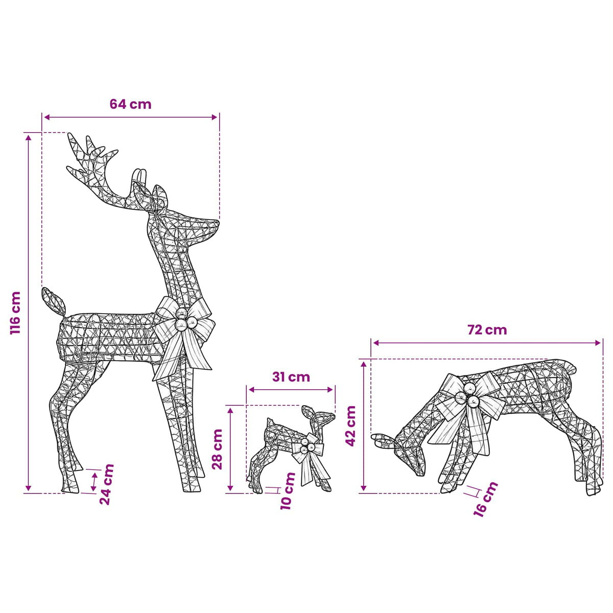 Reindeer Family Christmas Decoration 3 pcs 200 LEDs Warm White