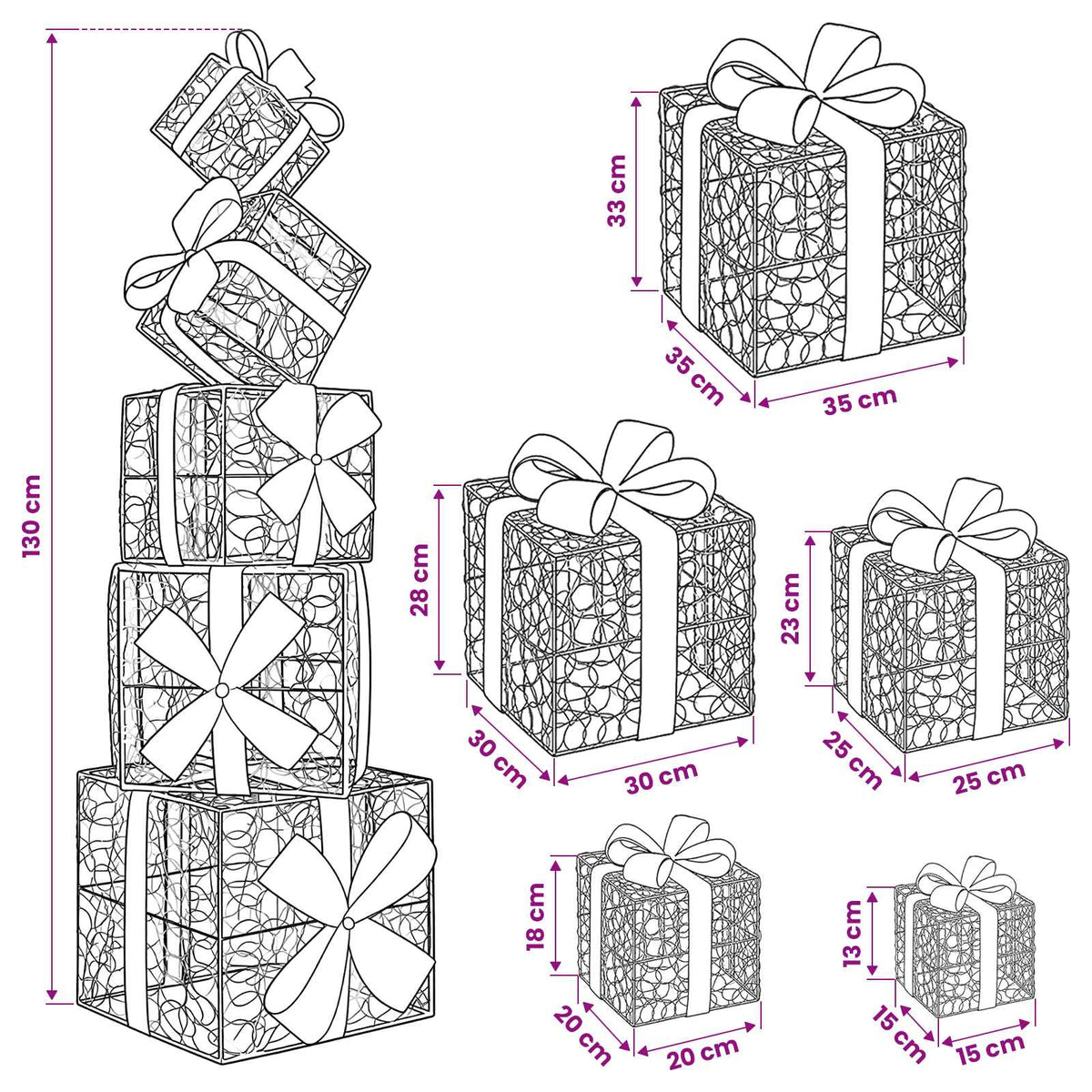 Gift Box Christmas Decoration 5 pcs 125 LEDs Warm White