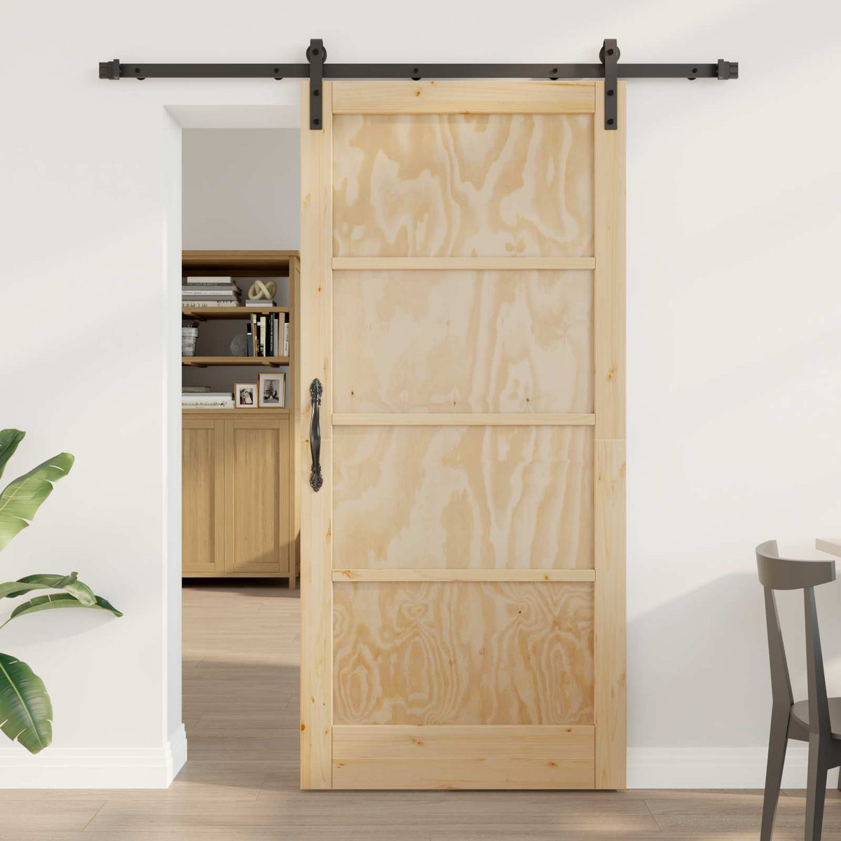 Sliding Door 93 x 202 cm Engineered Wood Natural and Black