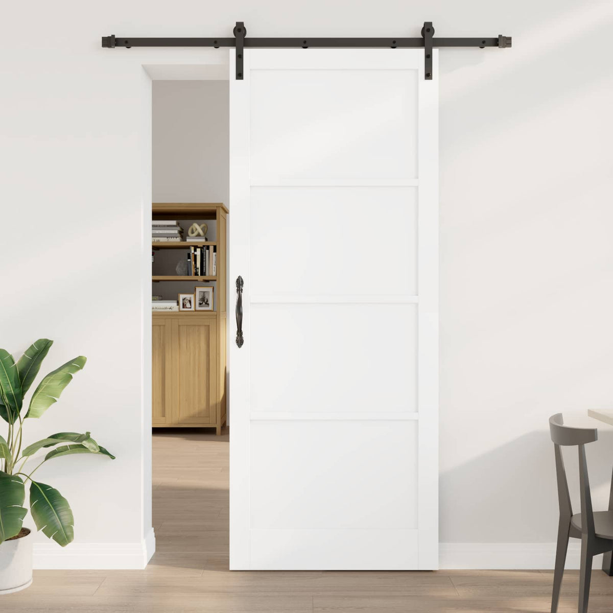 Sliding Door 93 x 232 cm Engineered Wood White and Black