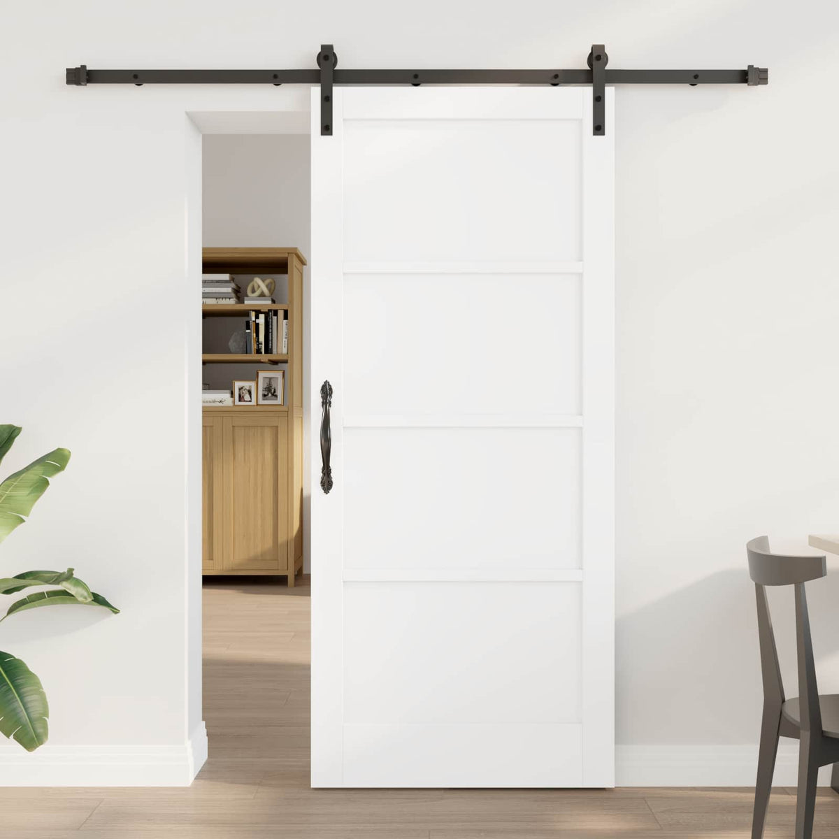Sliding Door 86 x 198.5 cm Engineered Wood White and Black