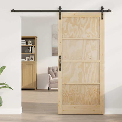 Sliding Door 93 x 202 cm Engineered Wood Natural and Black