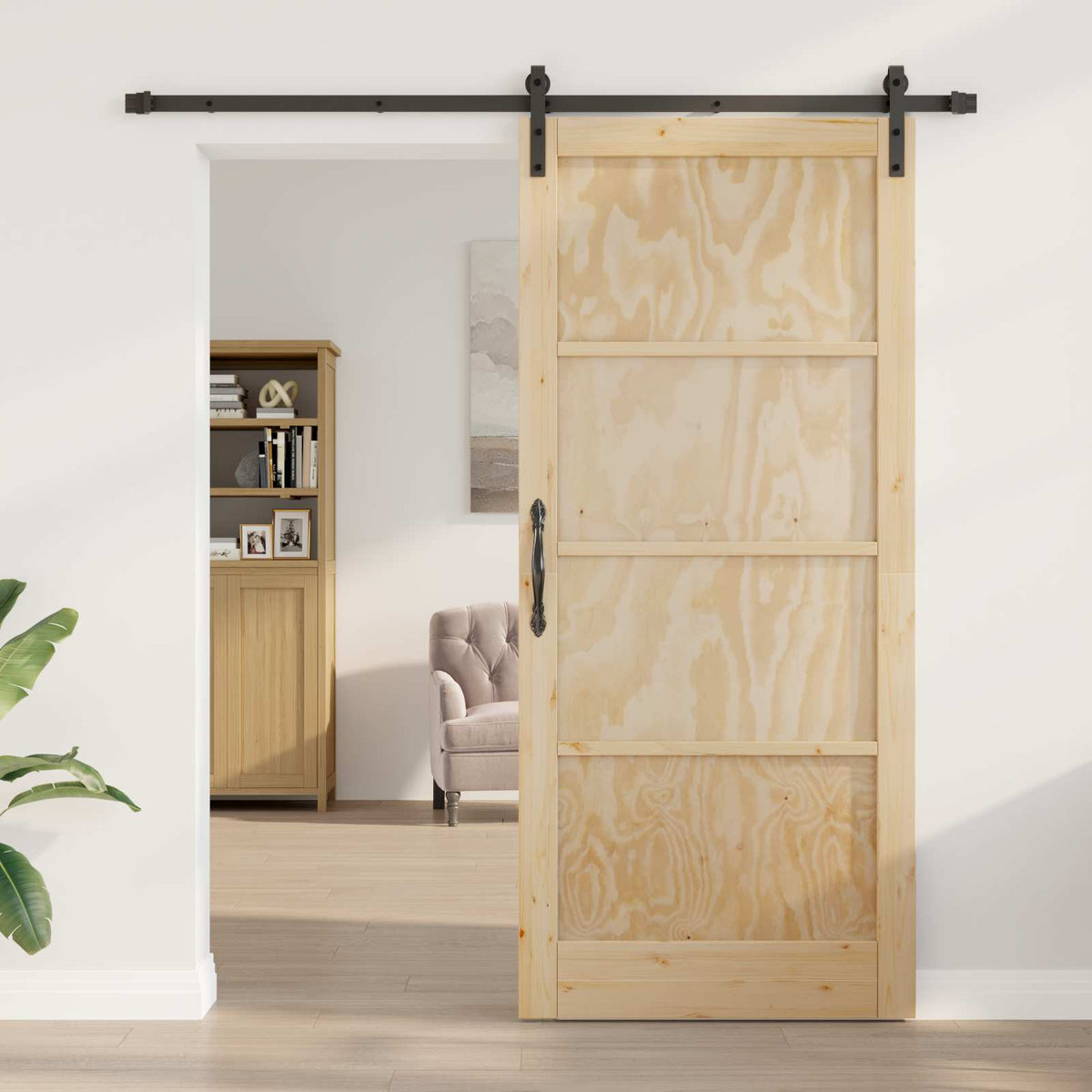 Sliding Door 93 x 211 cm Engineered Wood Natural and Black
