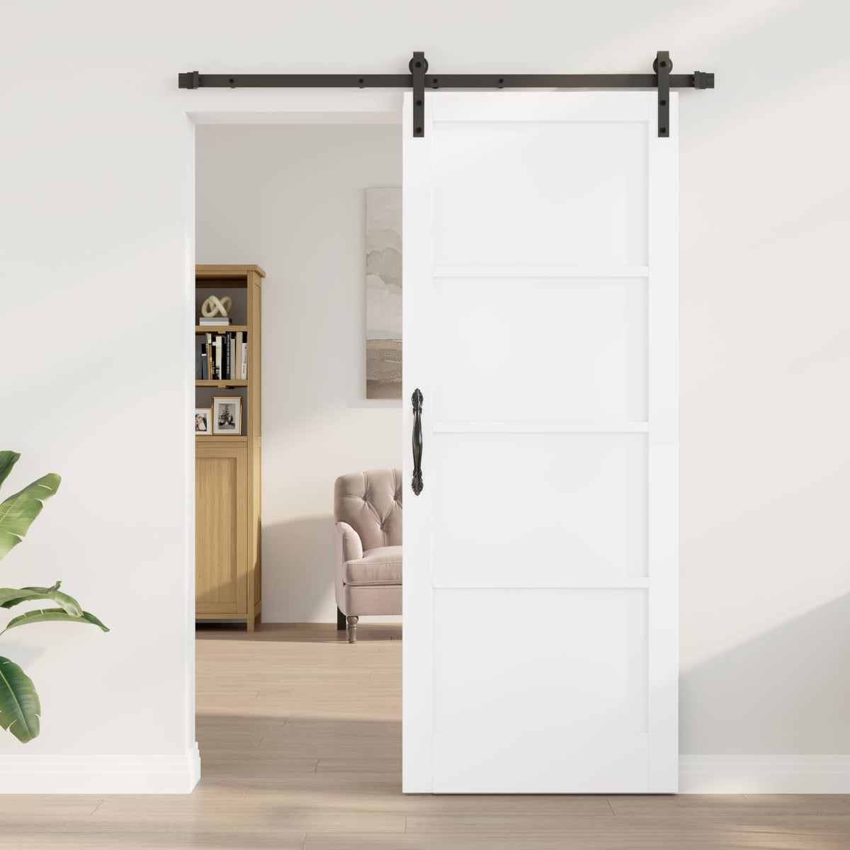 Sliding Door 83 x 211 cm Engineered Wood White and Black