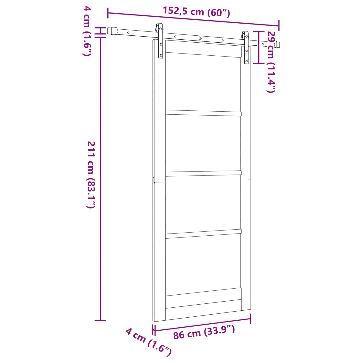 Sliding Door 86 x 211 cm Engineered Wood White and Black