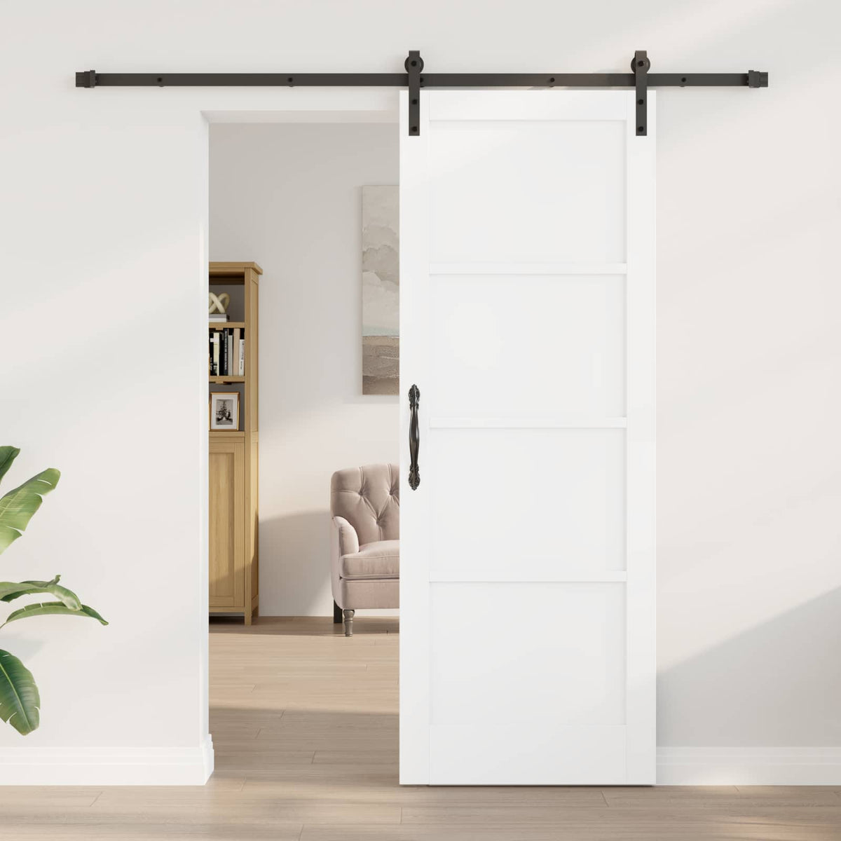Sliding Door 78 x 211 cm Engineered Wood White and Black