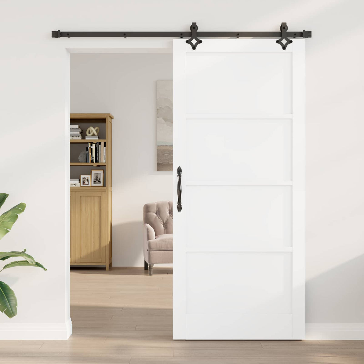 Sliding Door 93 x 211 cm Engineered Wood White and Black