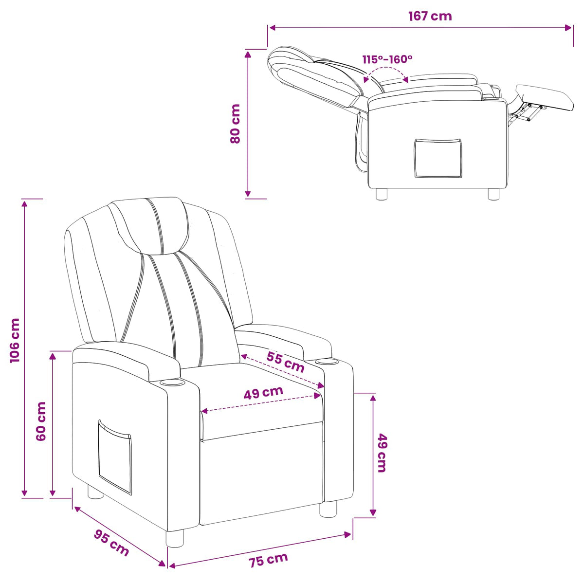 Recliner Chair White 75 x 95 x 106 cm Fabric