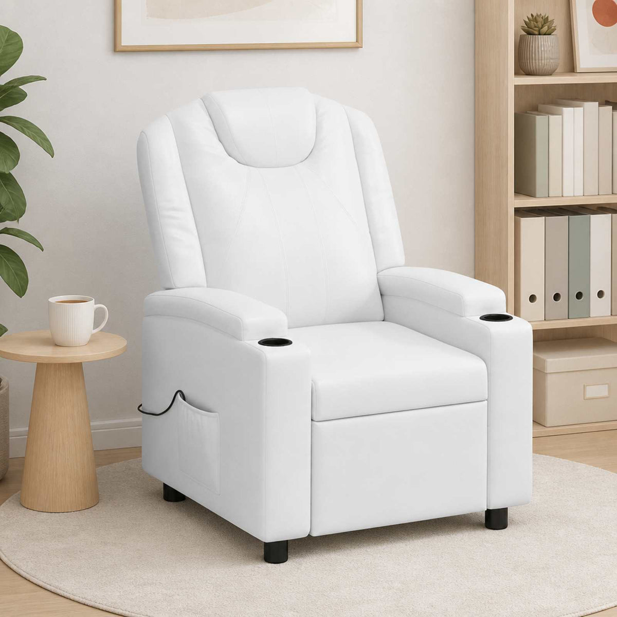 Recliner Massage Chair White 75 x 95 x 106 cm Fabric