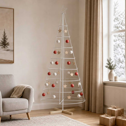 Metal Christmas Tree with Ring Stand KUOPIO 210 cm Steel White
