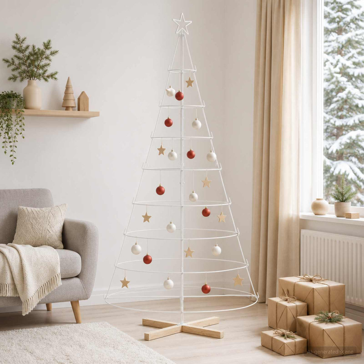 Metal Christmas Tree with Ring Stand KUOPIO 210 cm Steel White