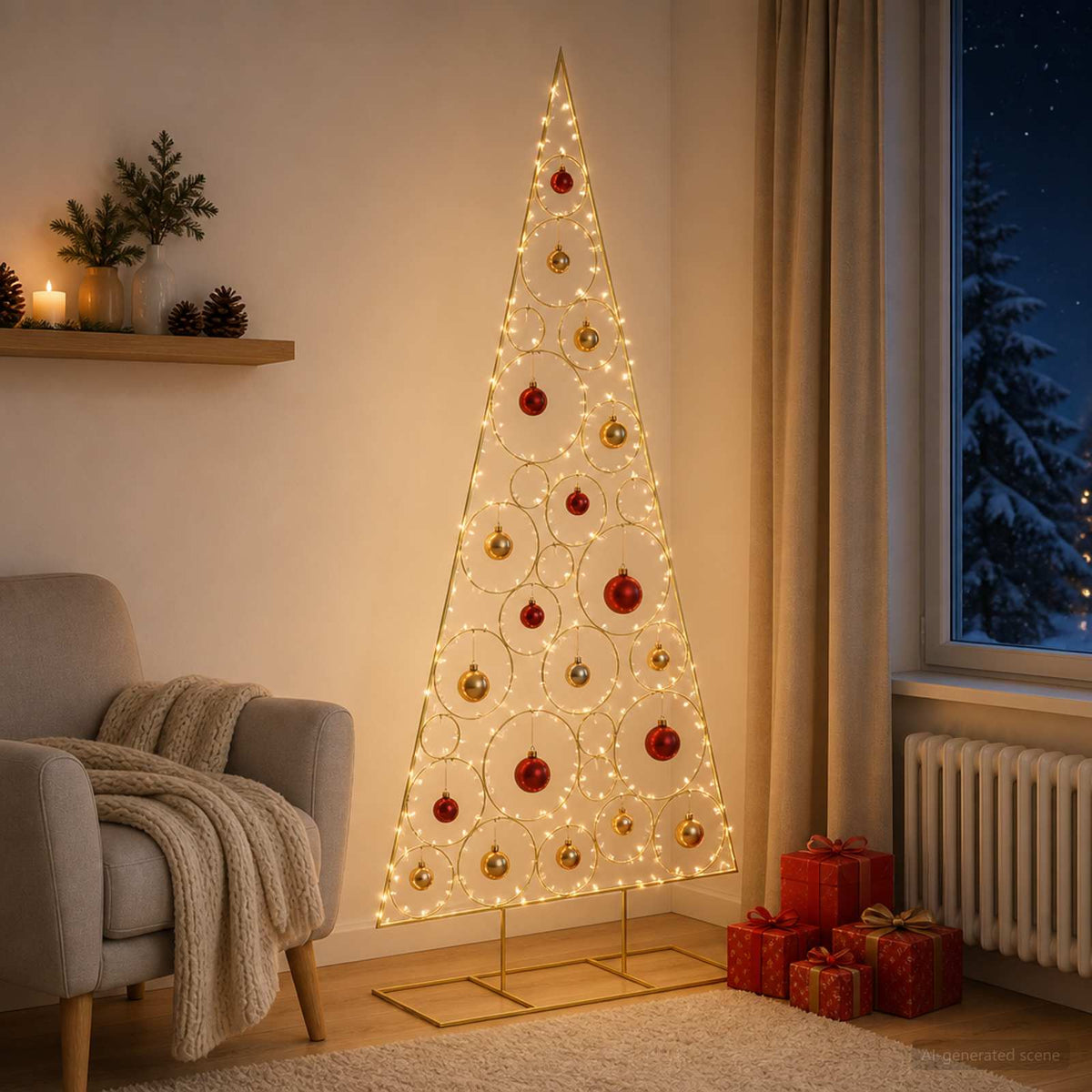 Metal Christmas Tree with Circle Stand KUOPIO 210 cm Steel Gold