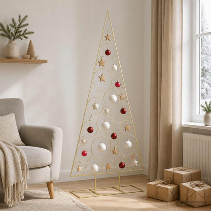 Metal Christmas Tree with Circle Stand KUOPIO 210 cm Steel Gold