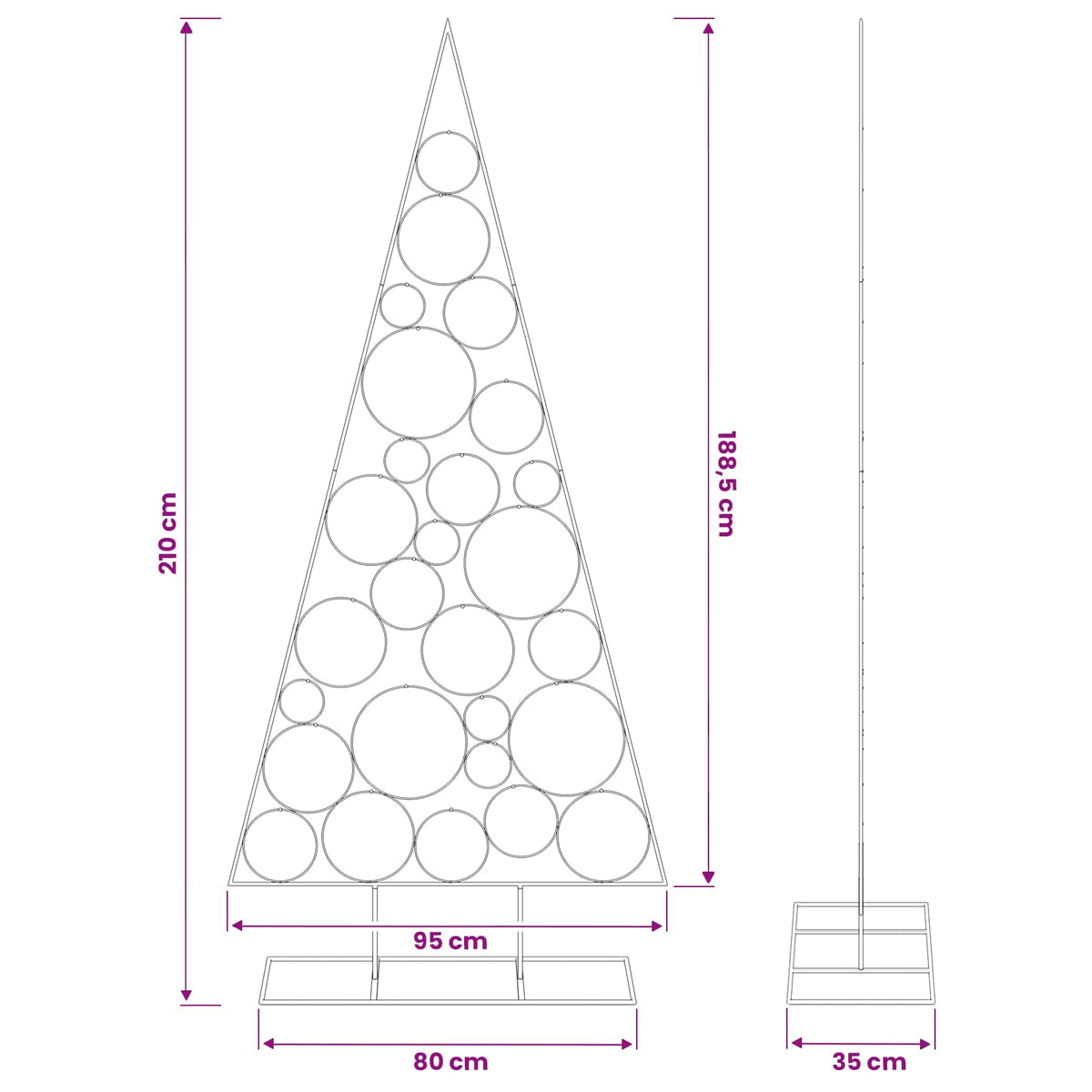 Metal Christmas Tree with Circle Stand KUOPIO 210 cm Steel Gold