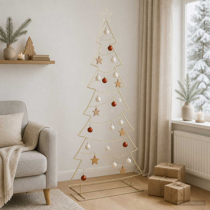 Metal Christmas Tree with Stand KUOPIO 210 cm Steel Gold