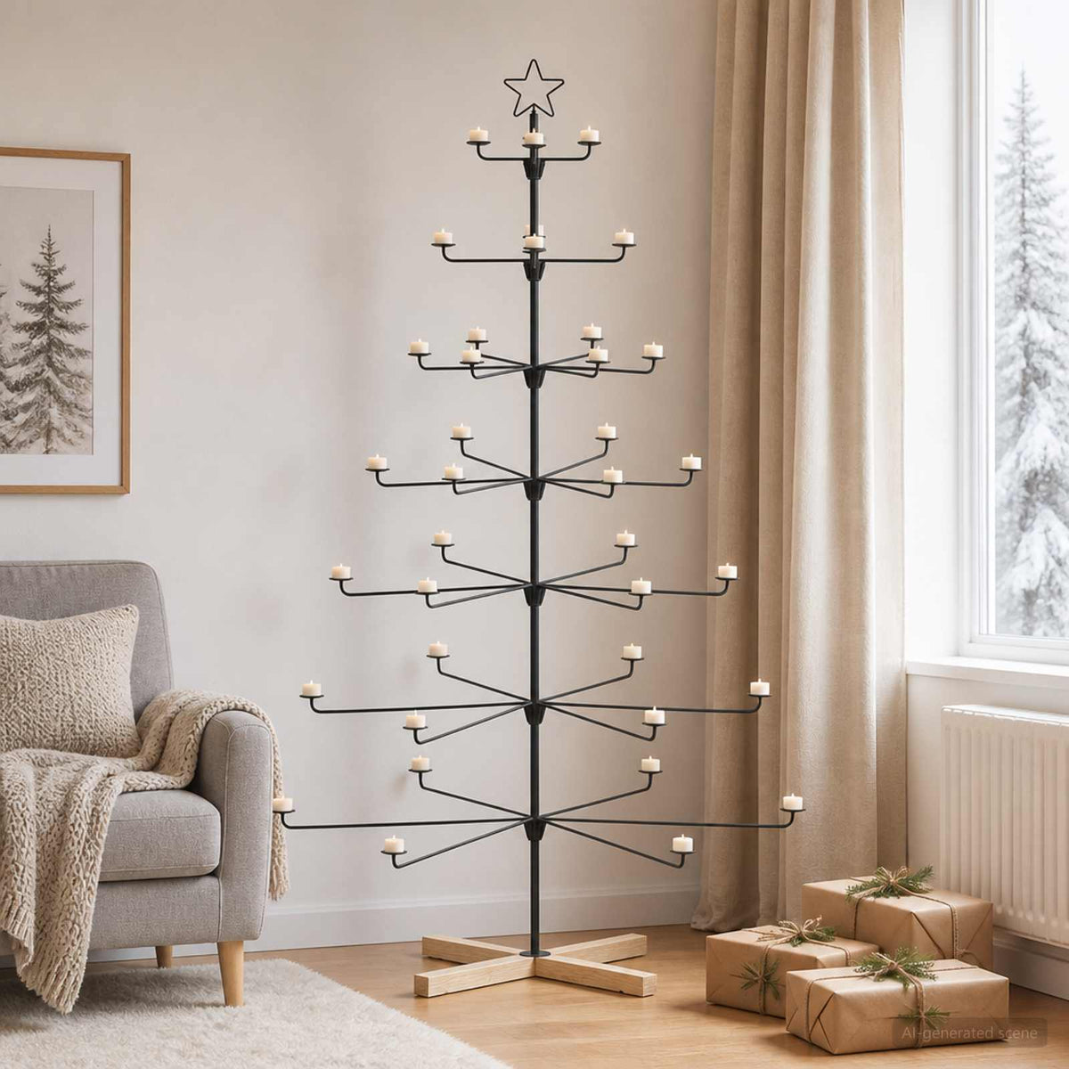 Metal Christmas Tree with Holder KUOPIO 180 cm Steel Black