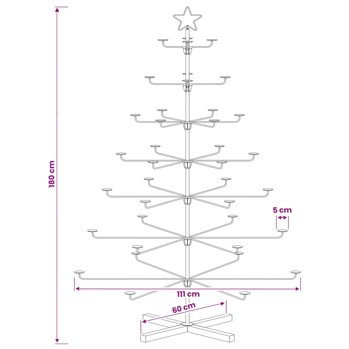 Metal Christmas Tree with Holder KUOPIO 180 cm Steel Black