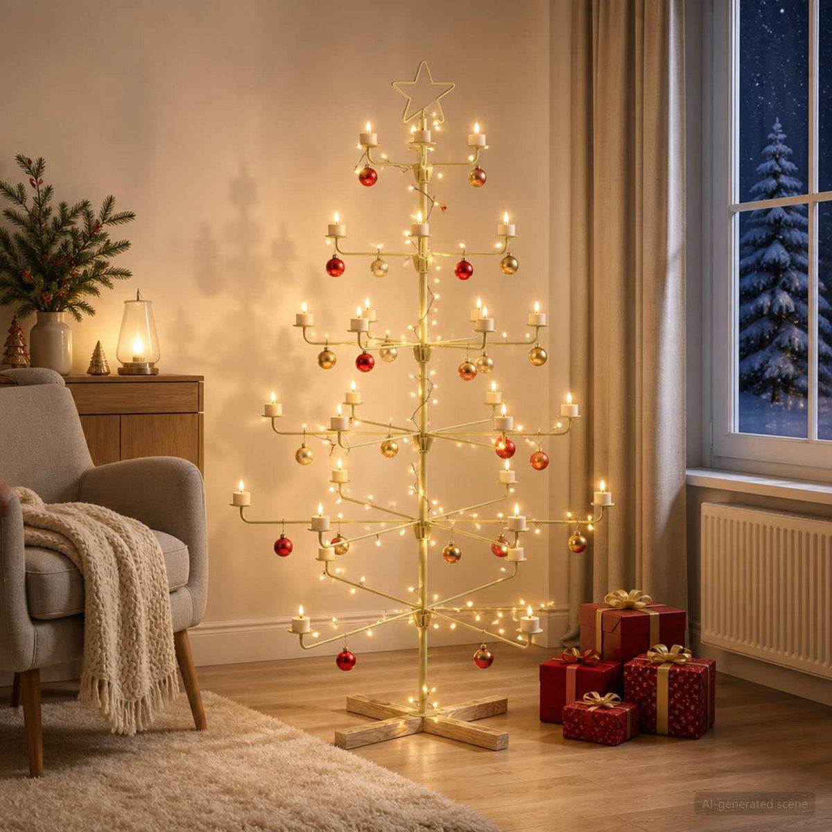 Metal Christmas Tree with Holder KUOPIO 150 cm Steel Gold