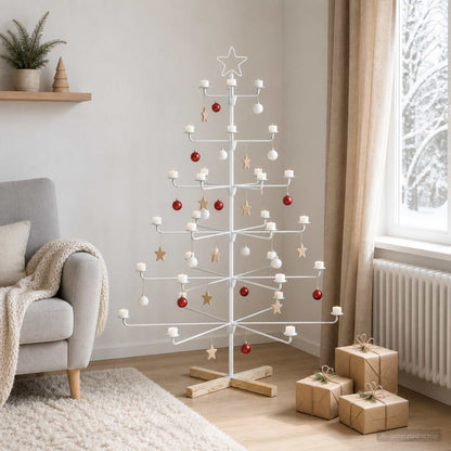 Metal Christmas Tree with Holder KUOPIO 150 cm Steel White