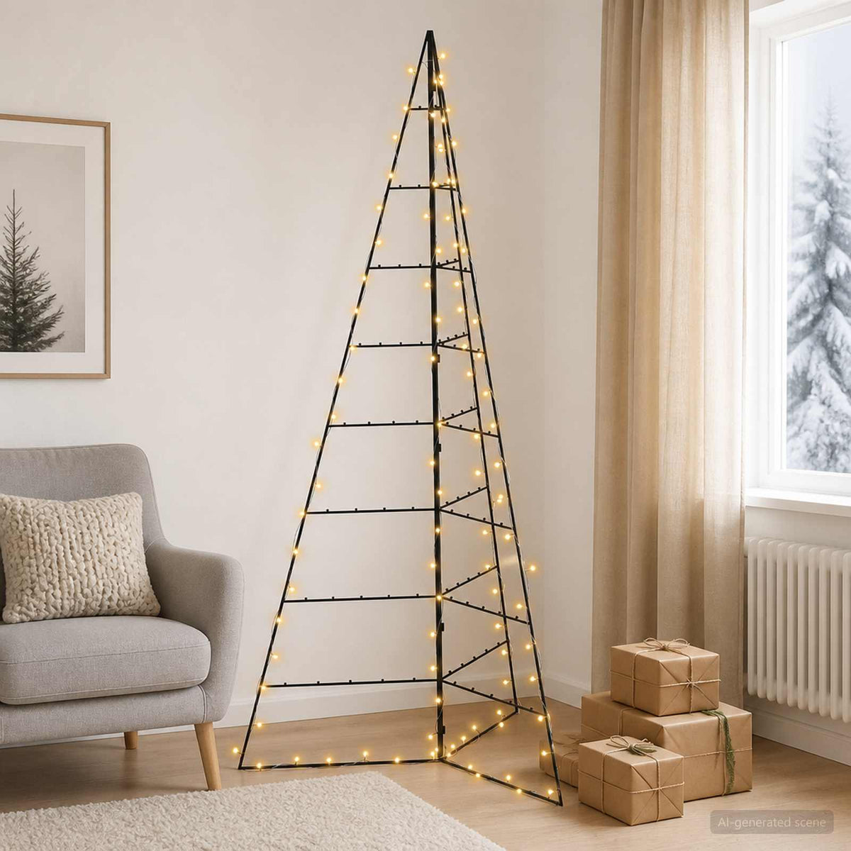 Metal Christmas Tree KUOPIO 210 cm Warm White Steel Black