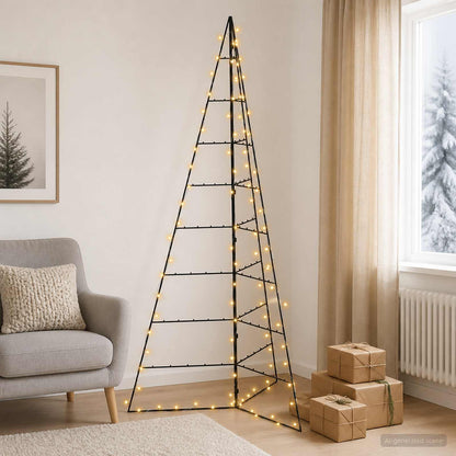 Metal Christmas Tree KUOPIO 210 cm Warm White Steel Black
