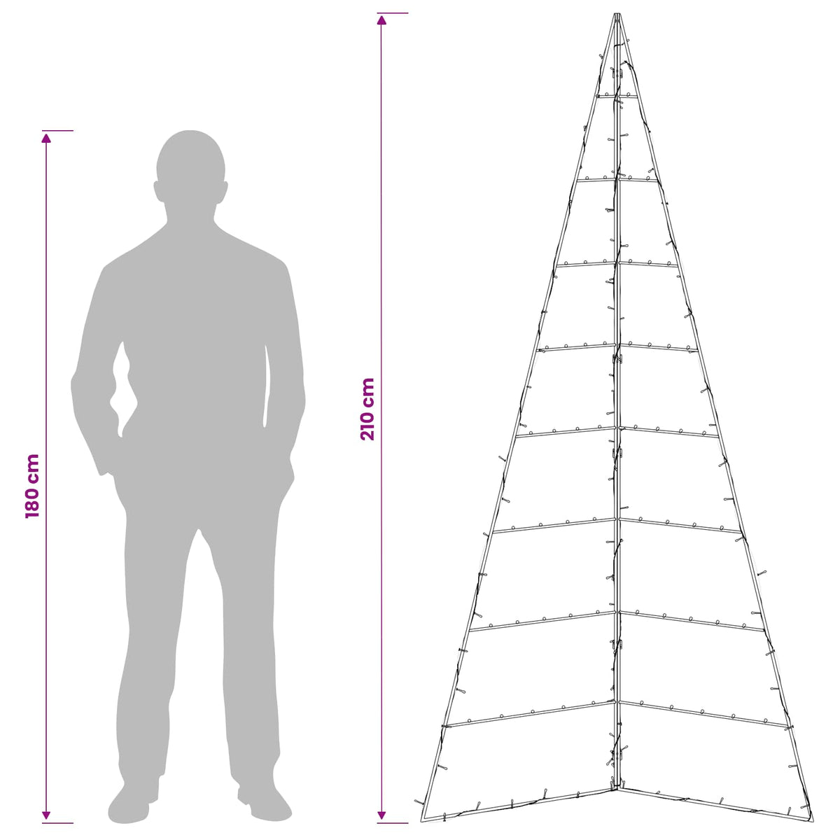 Metal Christmas Tree KUOPIO 210 cm Warm White Steel Black
