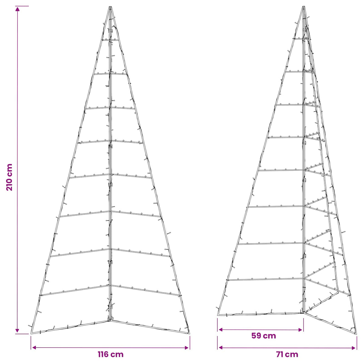Metal Christmas Tree KUOPIO 210 cm Warm White Steel Black